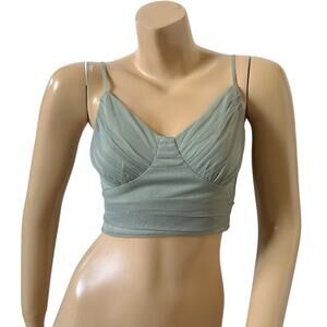 NWT Le Lis Sage Green Ruched Mesh Cami Crop Tank XS